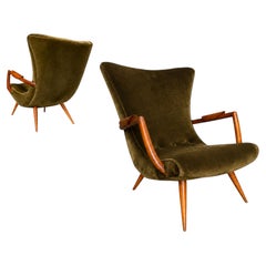 Giuseppe Scapinelli Pair of Caviúna & Olive Mohair Armchairs, Brazil, 1955