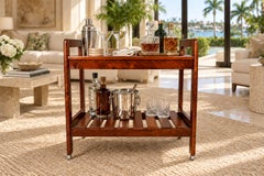 Brazilian Modern Bar Cart in Imbuia Wood with Two Tiers and Slatted Shelf, 1960s