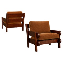Moderner brasilianischer Sessel aus Imbuia-Holz und Cognac-Samt, Brasilien, 1960er Jahre