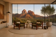 Brazilian Modern Pair of “Copa” Armchairs in Jatobá & Olive Mohair. Jean Gillon