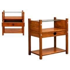 Sergio Rodrigues “Yara” Side Tables in Freijó Wood with Drawers & Glass, 1960s