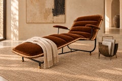 Brazilian Modern Sculptural Chaise in Wicker, Mohair, Steel. Att. Carlo Hauner