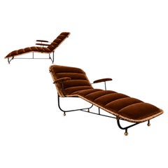 Brazilian Modern Sculptural Chaise in Wicker, Mohair, Steel. Att. Carlo Hauner