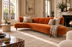Brazilian Modern Sculptural Curved Sofa in Burnt Sienna Mohair, Brazil, 1950s