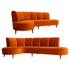 Brazilian Modern Sculptural Curved Sofa in Burnt Sienna Mohair, Brazil, 1950s