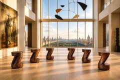 Set of Six Totemic Sculptural Stools in Hand-Carved Wood, Brazil, 1970s