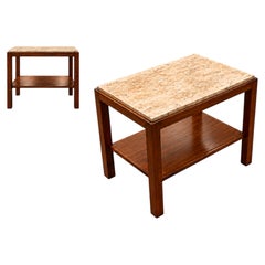 Pair of Brazilian Modern Side Tables in Rosewood & Travertine, Fátima, 1960s