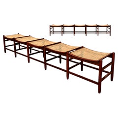 Brazilian Modernist Five-Seat Bench in Rosewood and Cane, Brazil, circa 1960s