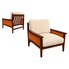 Brazilian Modern Rosewood Armchair in Leather and Ivory Chenille, Fátima, 1960s