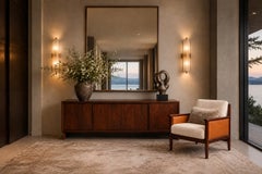 Brazilian Modern Rosewood Armchair in Leather and Ivory Chenille, Fátima, 1960s