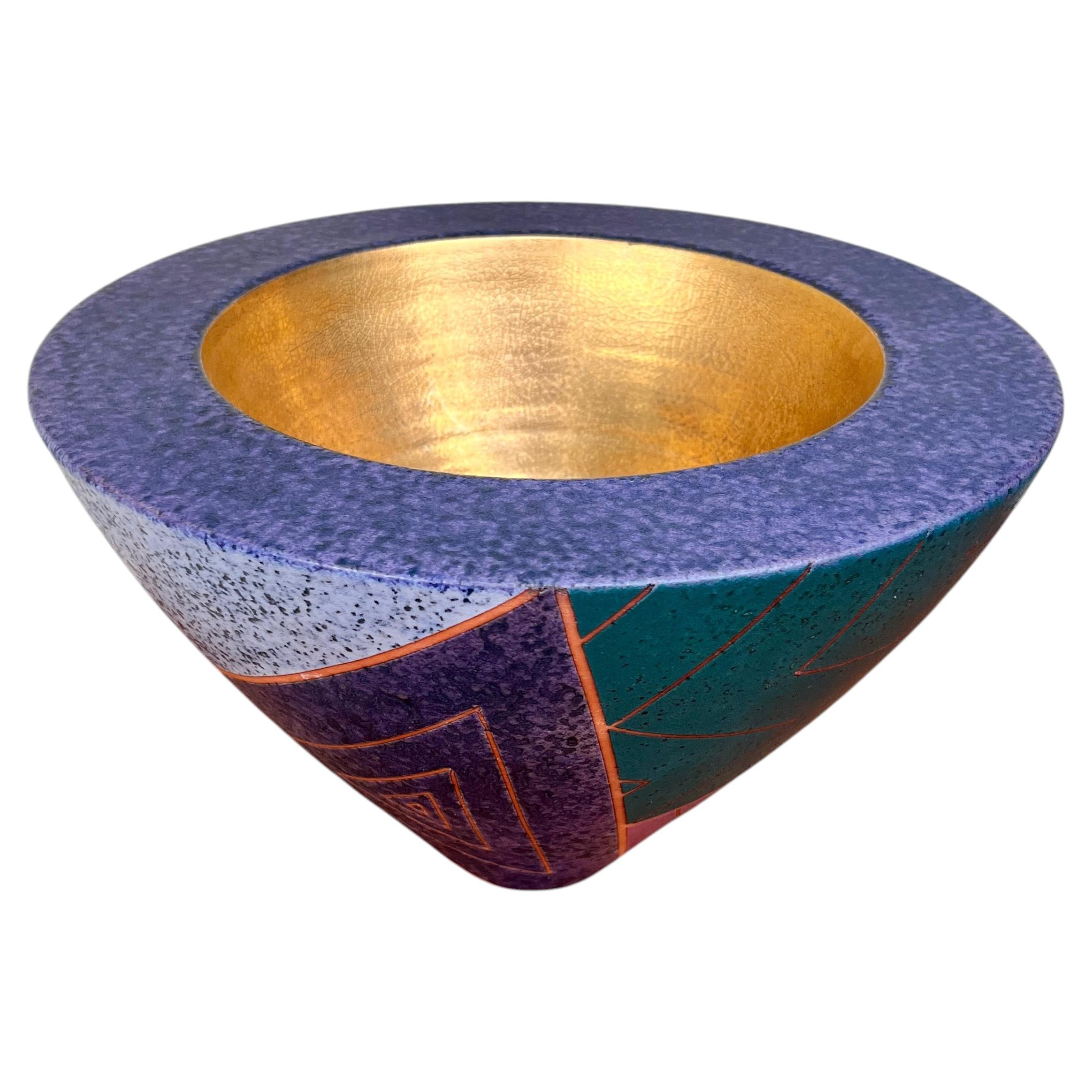 Postmodern Decorative Center Bowl Signed by Japanese Artist Masuo Ojima. C 1980s