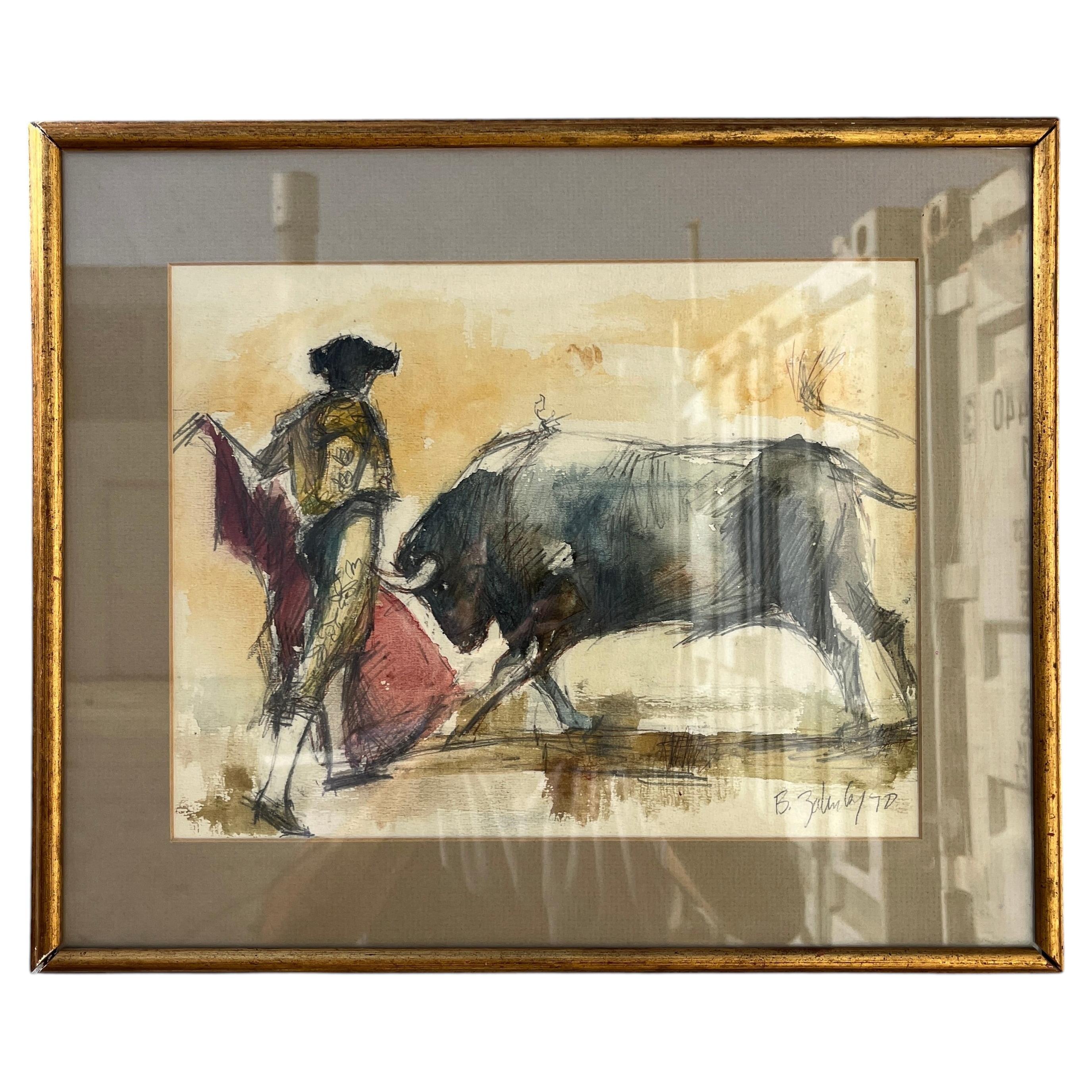 Disegno originale a acquerello e inchiostro della metà del secolo scorso, incorniciato e firmato dall’artista.