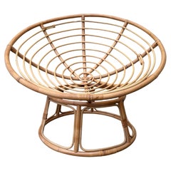 Vintage Coastal Style Bowl-shaped Papasan Rattan Lounge Chair. Circa 1980s