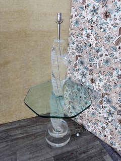 Stacked Lucite Blocks Spiral Floor Lamp in the Karl Springer. Style. Circa 1970s
