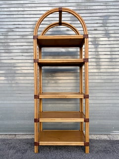 Vintage Coastal Style Arched Rattan Etagere in the McGuire's Manner. C. 1970s