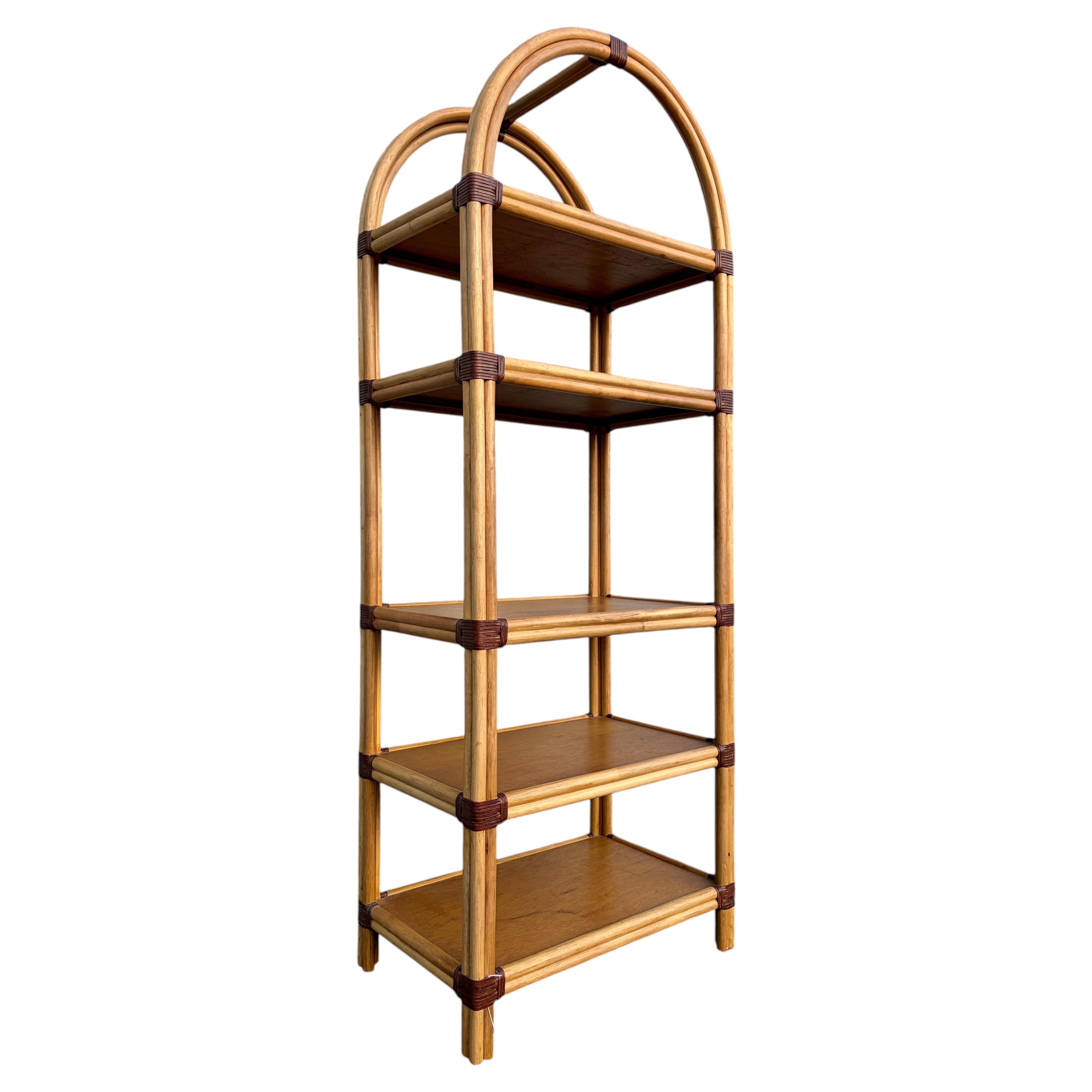 Pre-owned Mcguire Vintage Coastal Style Arched Rattan Etagere In The 's Manner. C. 1970s In Brown