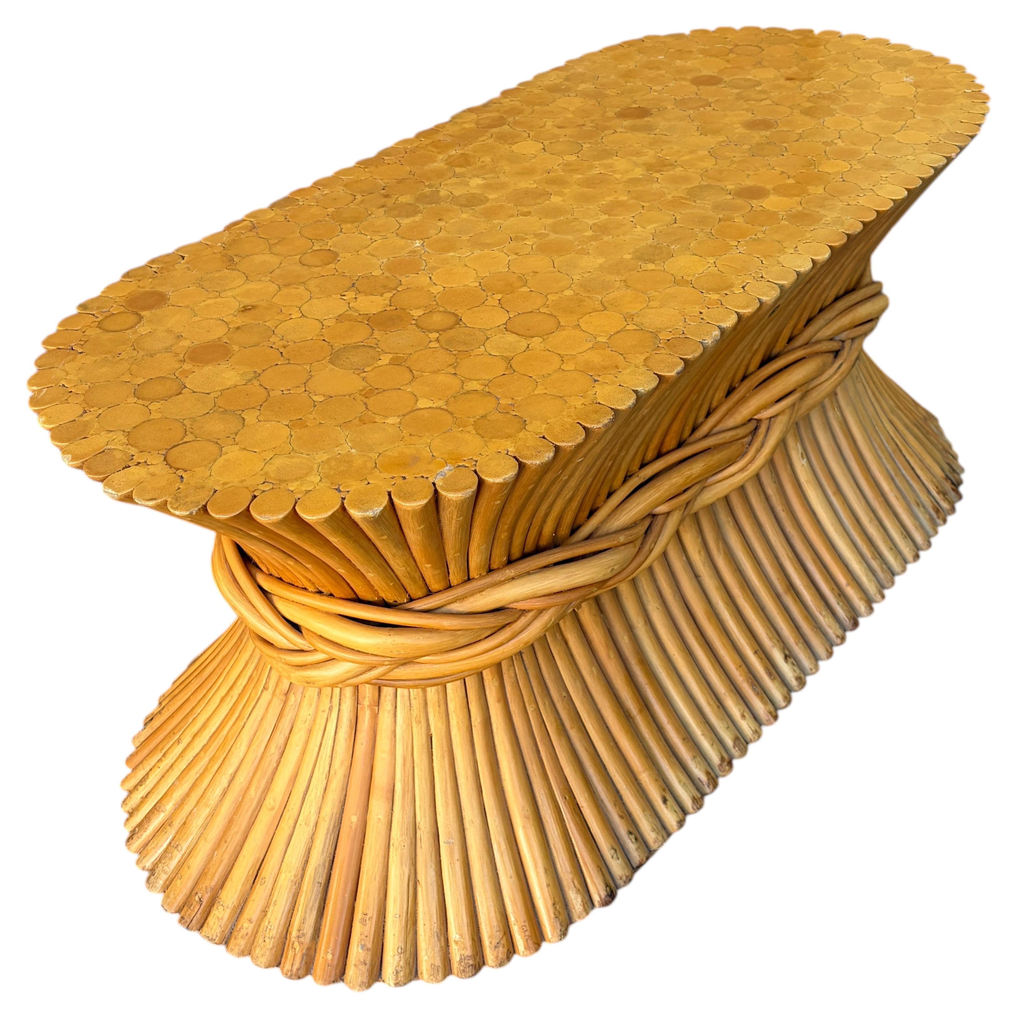 Pre-owned Mcguire Vintage Coastal Style  Sheaf Of Wheat Rattan Coffee Table. Circa 1980s In Brown