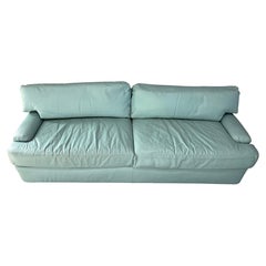 Vintage Postmodern Teal Leather Sofa by Directional Furniture. Circa 1980s.