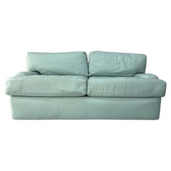 Vintage Postmodern Teal Leather Loveseat by Directional Furniture. Circa 1980s.
