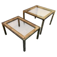 A Pair of Brass and Wicker Side Tables in the Milo Baughman Style. C 1970s