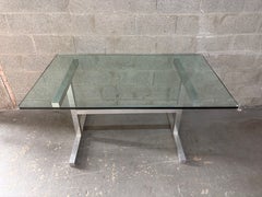 Mid Century Modern Chrome Dining Tble in the Milo Baughman Style. Circa 1970s
