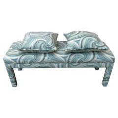Early 21st Century Fully Upholstered Postmodern Parson Style Bench with Cushions