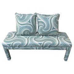 Early 21st Century Fully Upholstered Postmodern Parson Style Bench with Cushions
