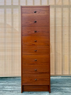 Mid Century Danish Modern Teak Highboy / Lingerie Chest of Drawers. Circa 1970s