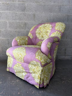 Chinoiserie Pattern Fully Upholstered Lounge Chair By Laura Richard. Circa 1990s
