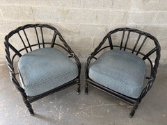 A Pair of Coastal Style Twisted Rattan Lounge Chairs by McGuire. Circa 1980s