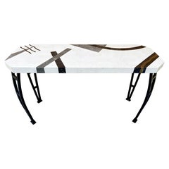 1990s Postmodern Oggetti Tavola II Tassellated Mactan Stone Console Table.
