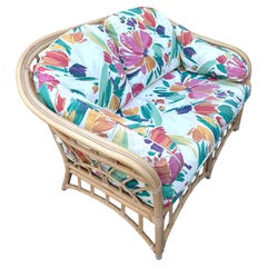 Vintage 1990s Bohemian Coastal Style Rattan Loveseat by Bench Craft Furniture.