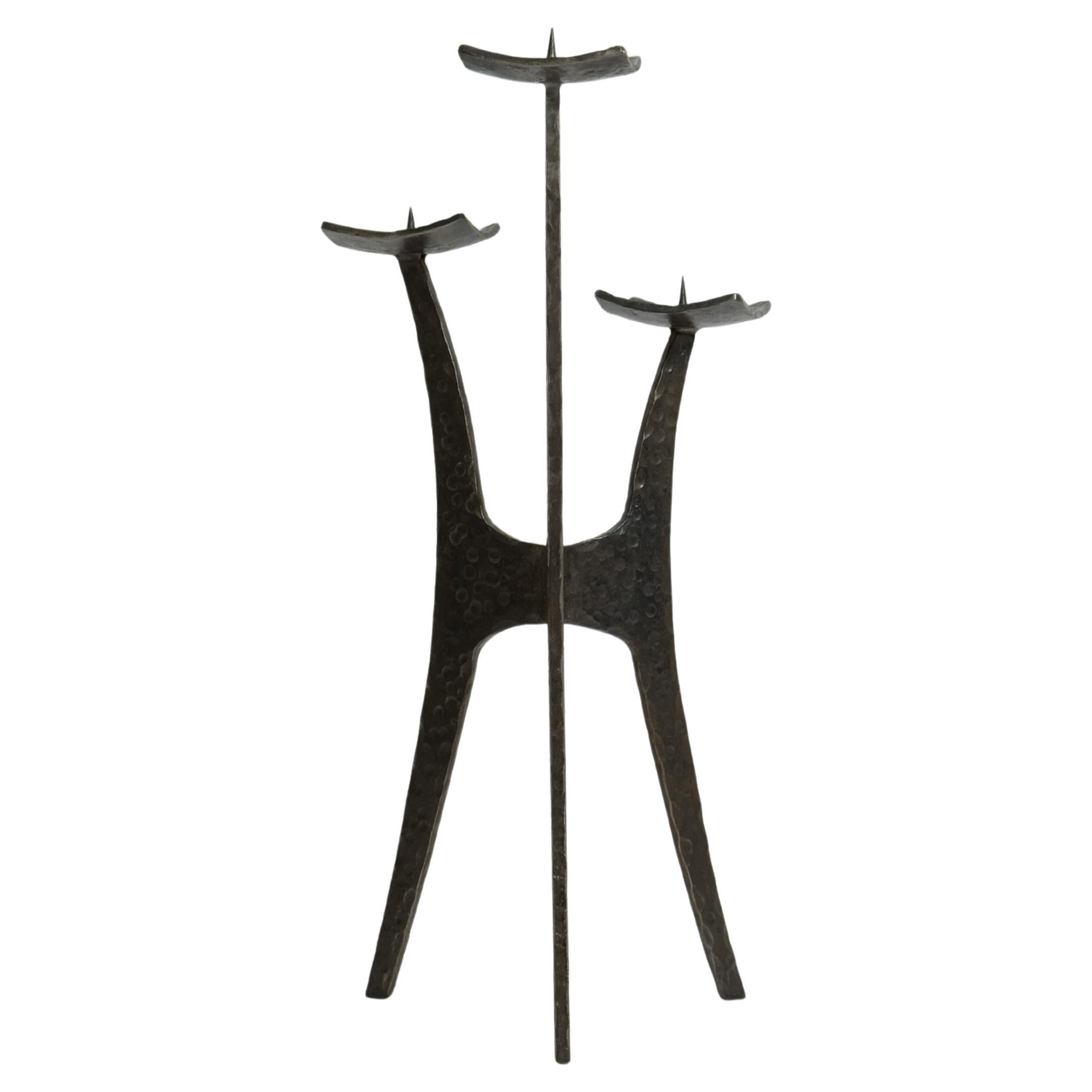 XL Brutalist Style Candlestick Holder Of Wrought Iron, Germany, 1950s