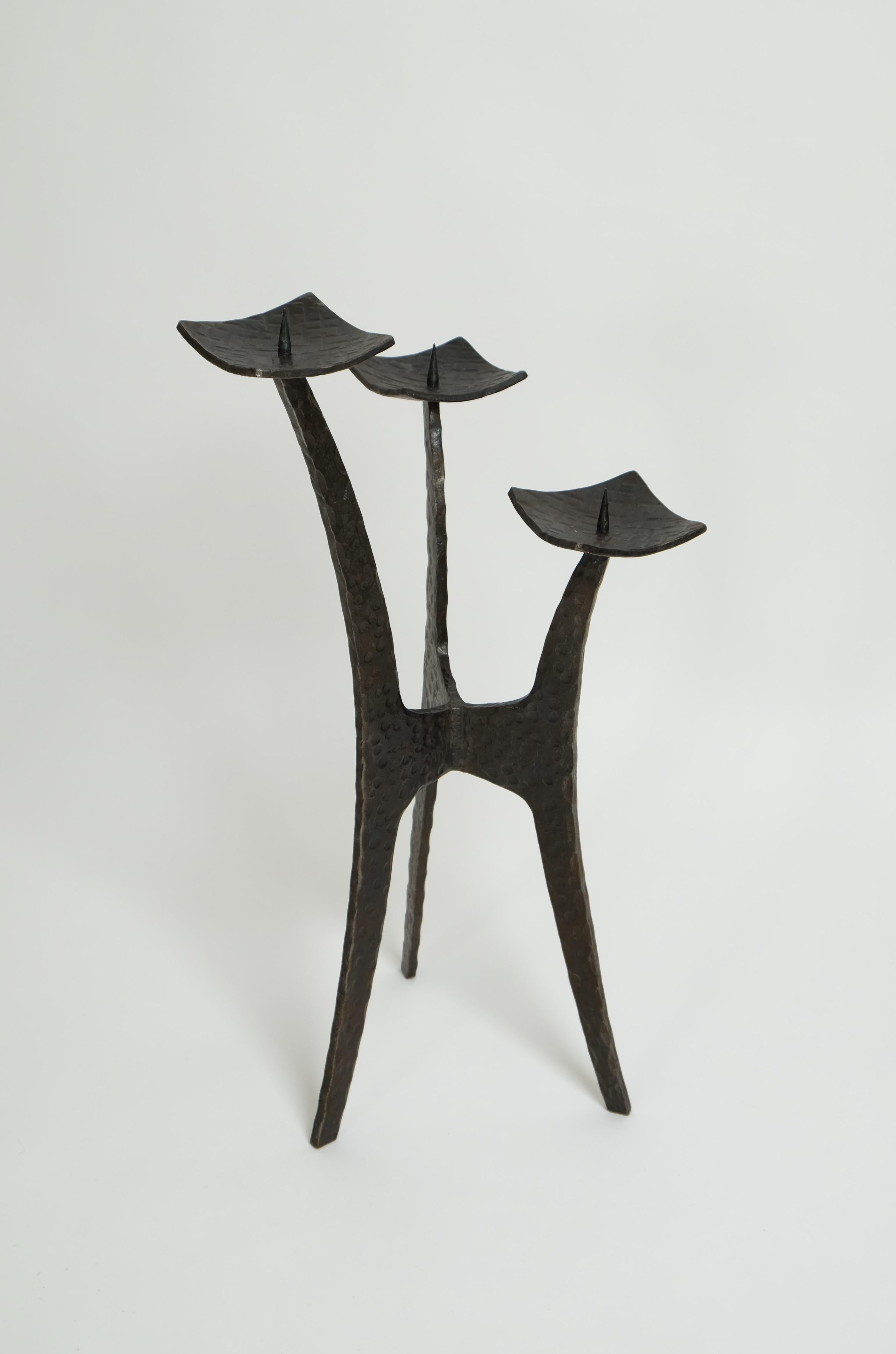 XL Brutalist Style Candlestick Holder Of Wrought Iron, Germany, 1950s For Sale 2
