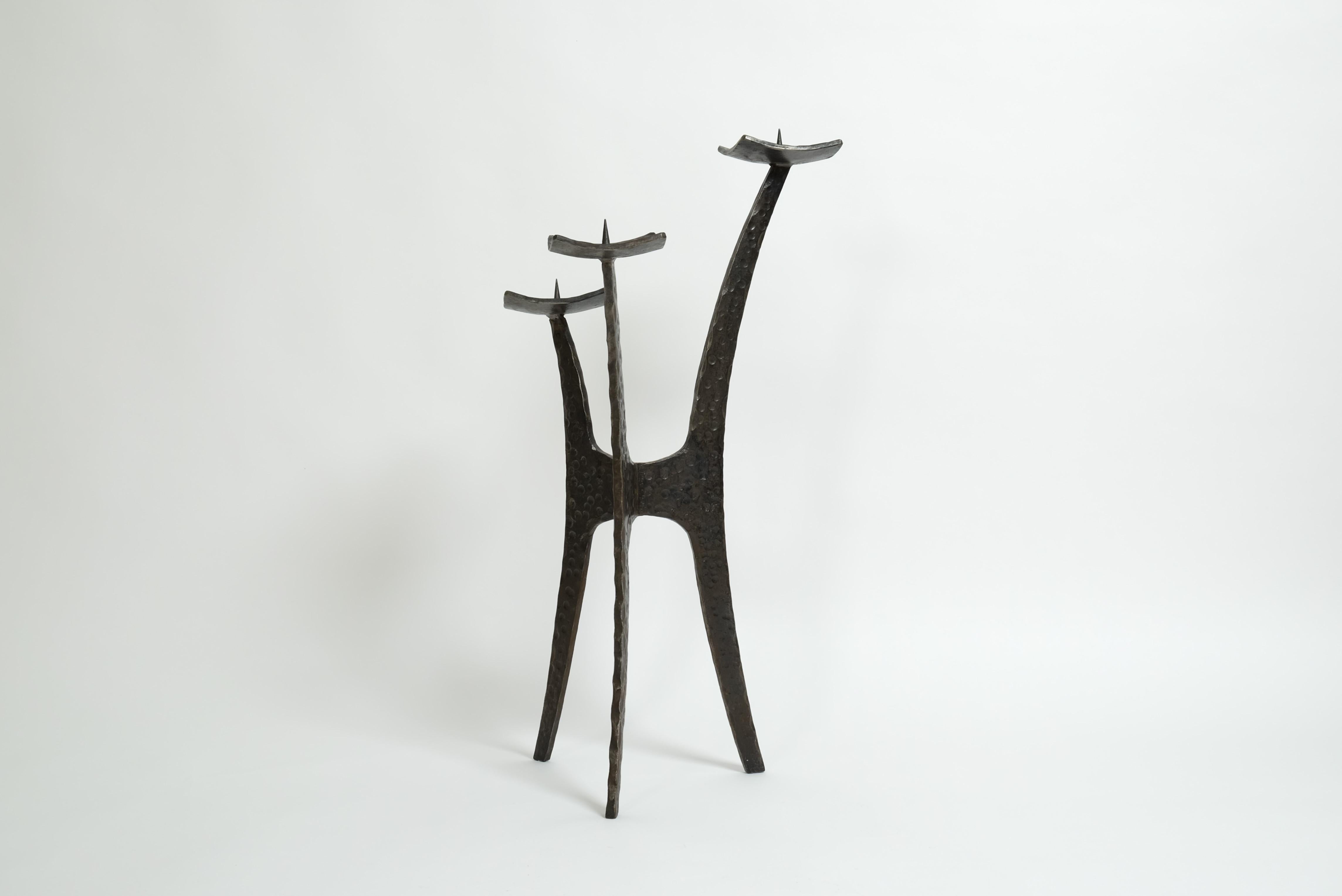 Mid-20th Century XL Brutalist Style Candlestick Holder Of Wrought Iron, Germany, 1950s For Sale