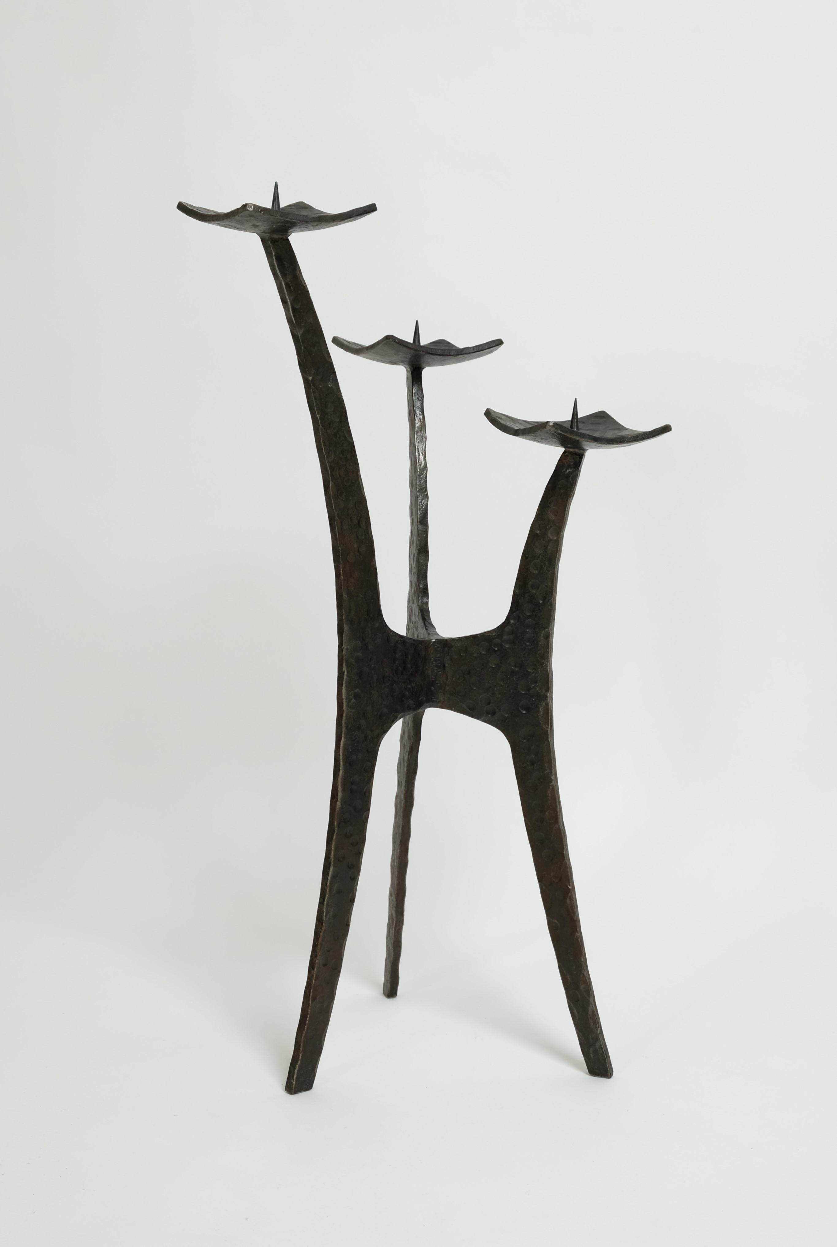 XL Brutalist Style Candlestick Holder Of Wrought Iron, Germany, 1950s For Sale 1