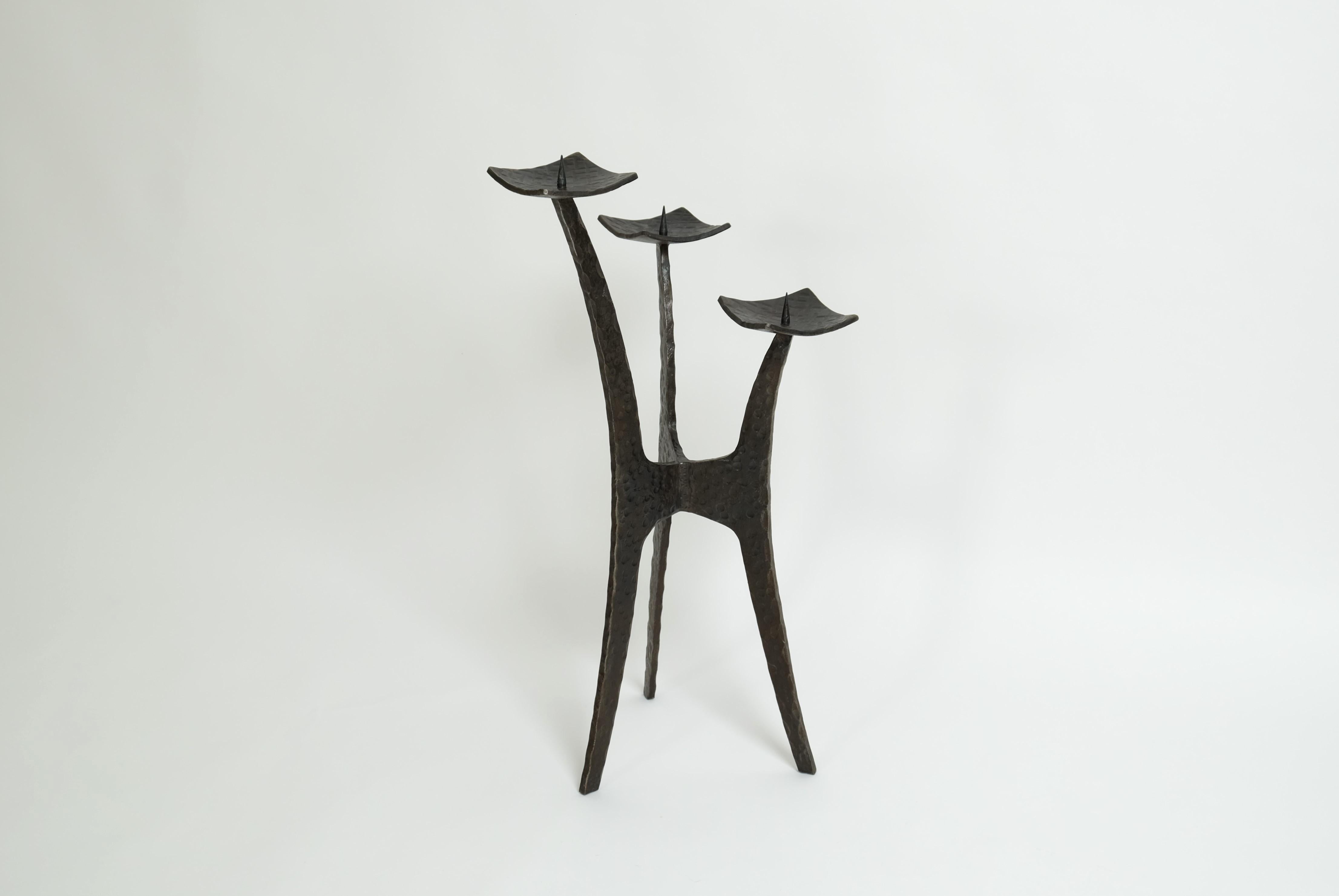 XL Brutalist Style Candlestick Holder Of Wrought Iron, Germany, 1950s In Good Condition For Sale In München, BY