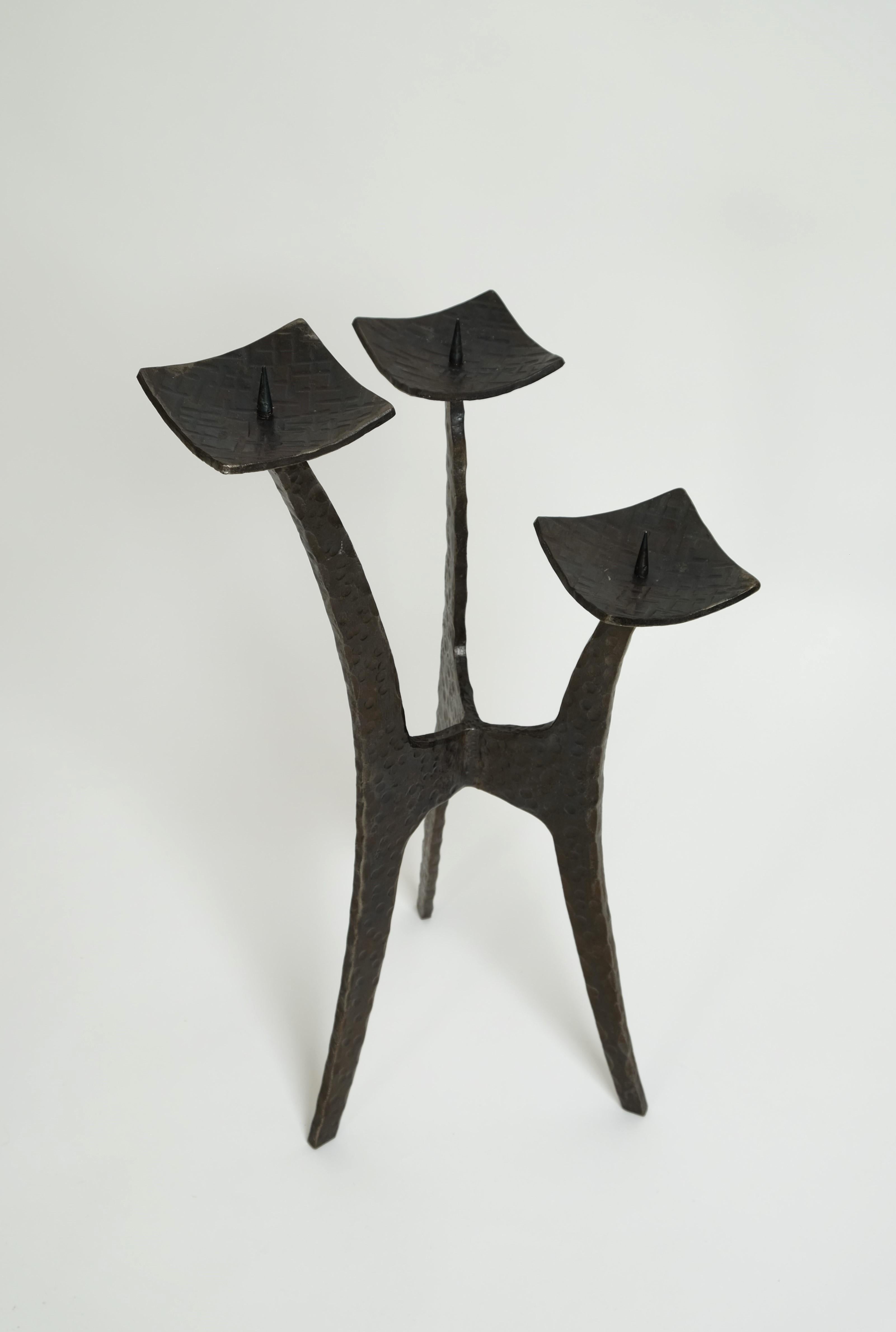 XL Brutalist Style Candlestick Holder Of Wrought Iron, Germany, 1950s For Sale 3