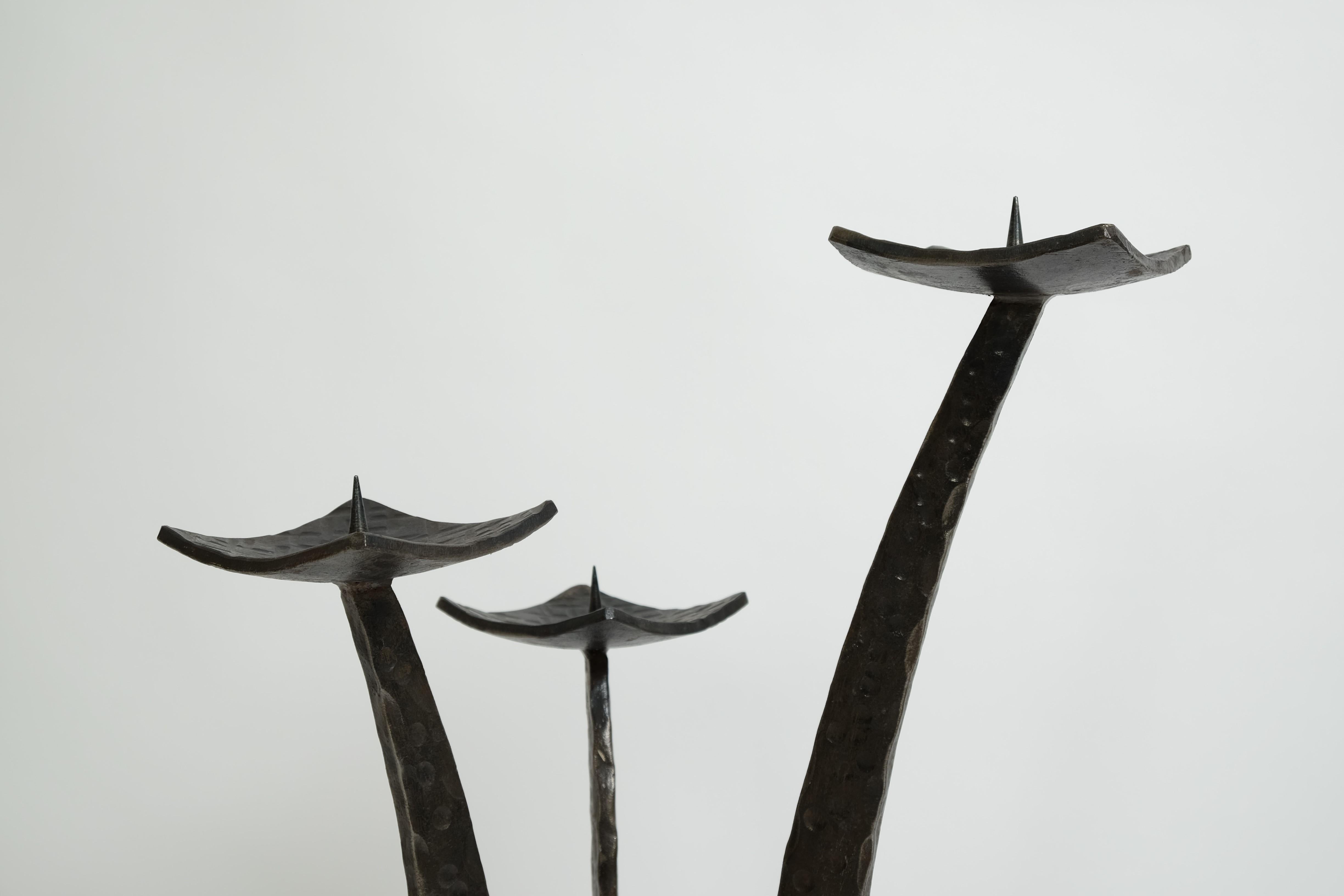 XL Brutalist Style Candlestick Holder Of Wrought Iron, Germany, 1950s For Sale 6