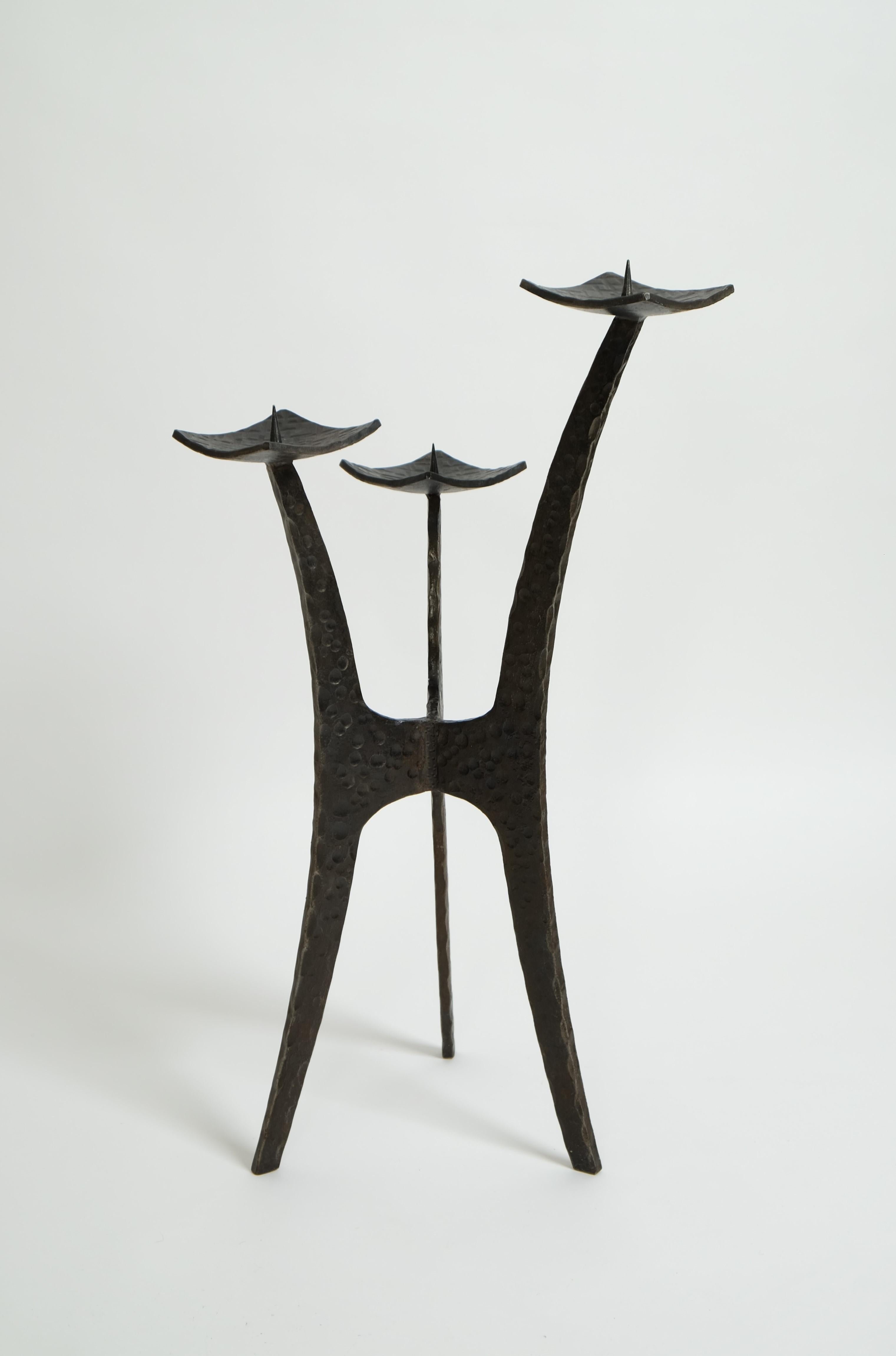 XL Brutalist Style Candlestick Holder Of Wrought Iron, Germany, 1950s For Sale 5