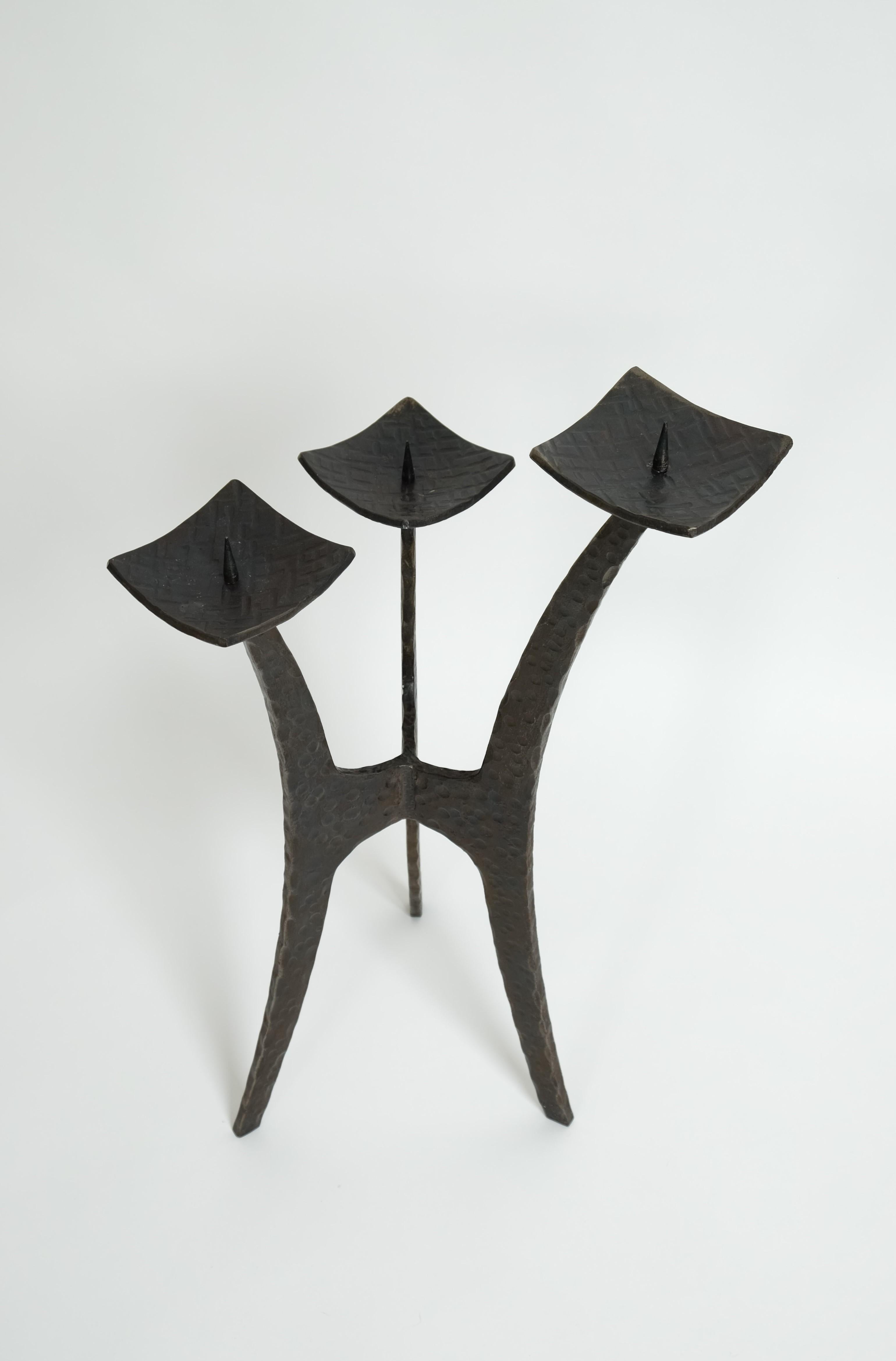 XL Brutalist Style Candlestick Holder Of Wrought Iron, Germany, 1950s For Sale 4