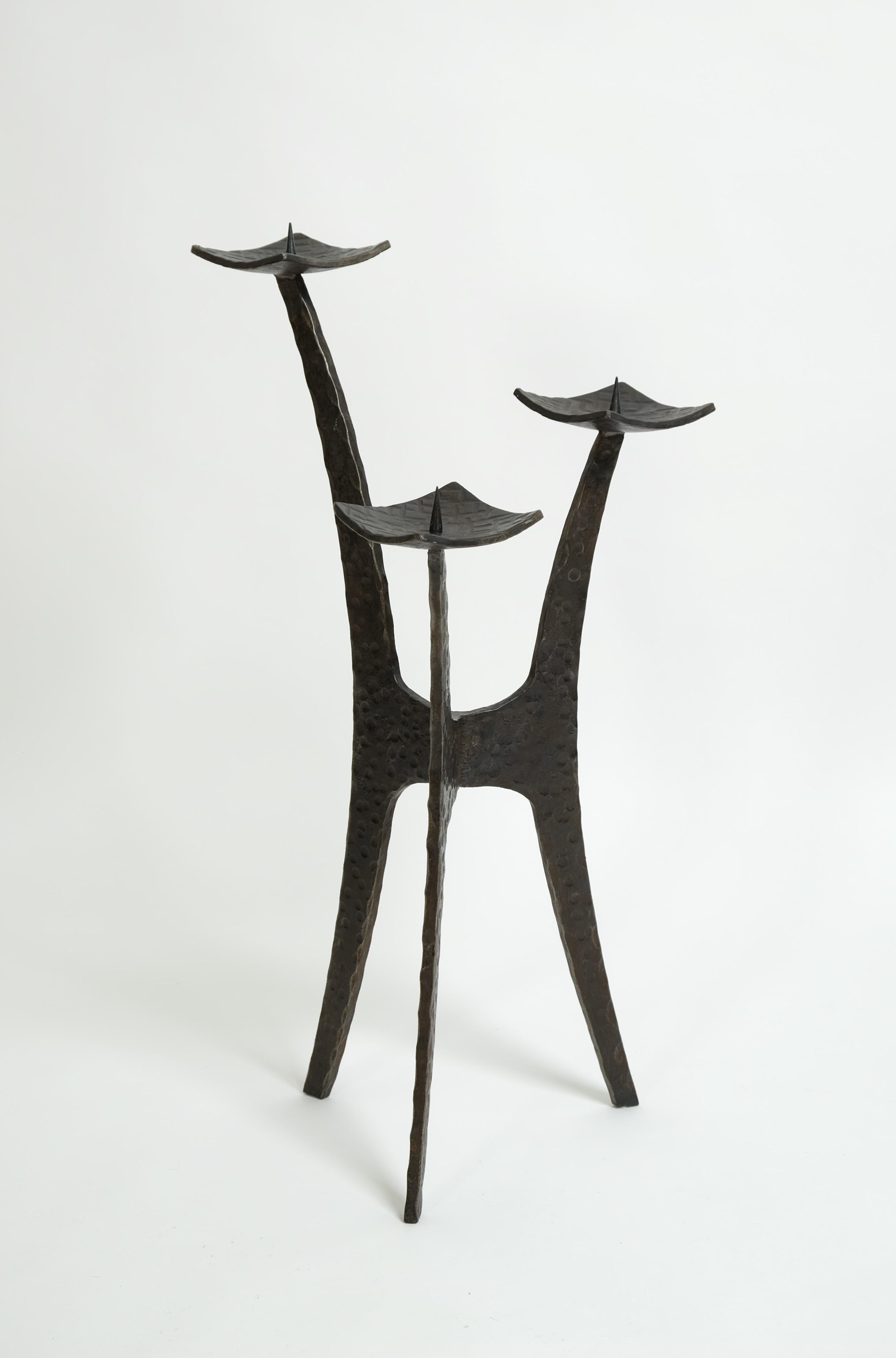 XL Brutalist Style Candlestick Holder Of Wrought Iron, Germany, 1950s For Sale 11