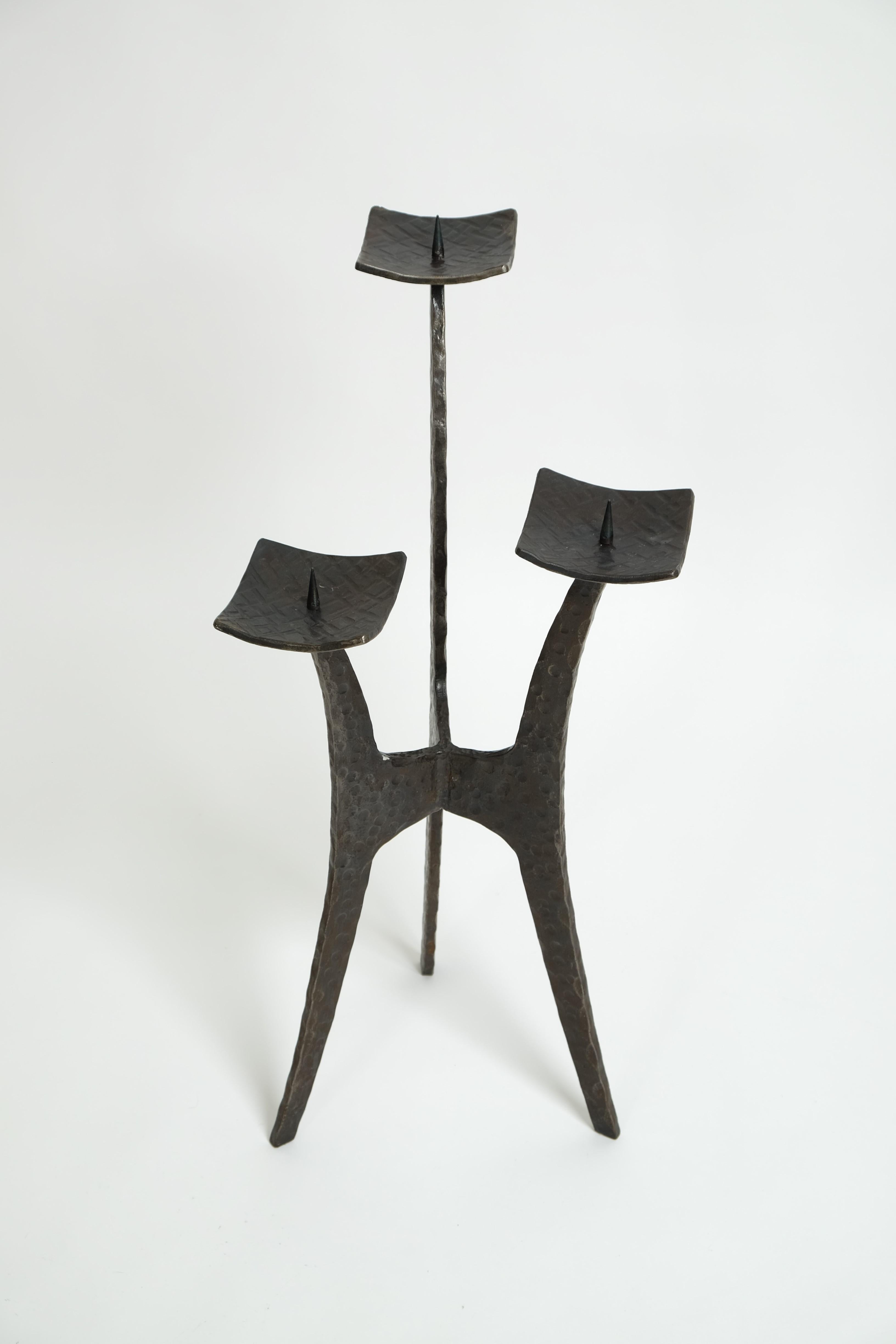 XL Brutalist Style Candlestick Holder Of Wrought Iron, Germany, 1950s For Sale 9