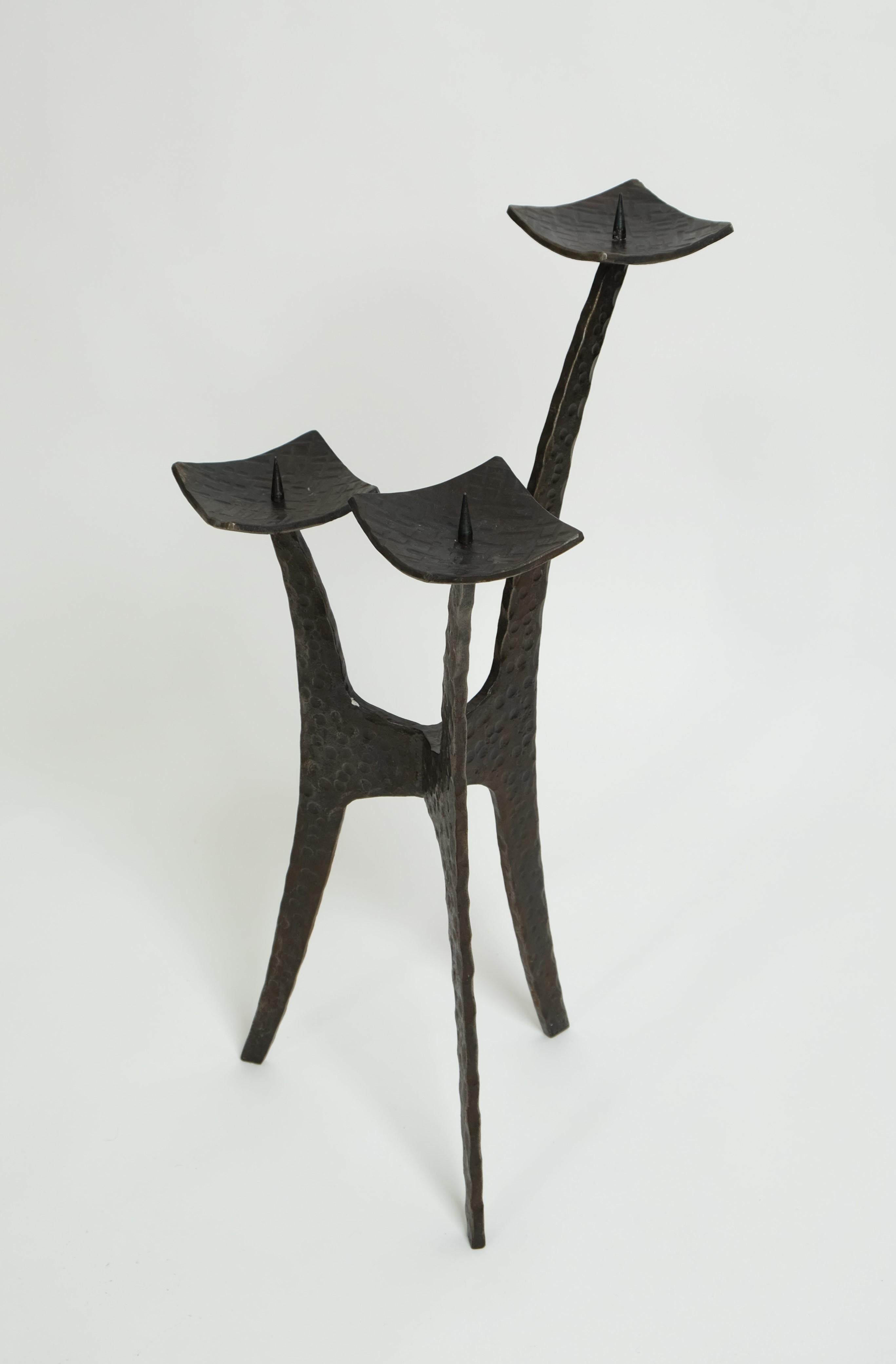XL Brutalist Style Candlestick Holder Of Wrought Iron, Germany, 1950s For Sale 14