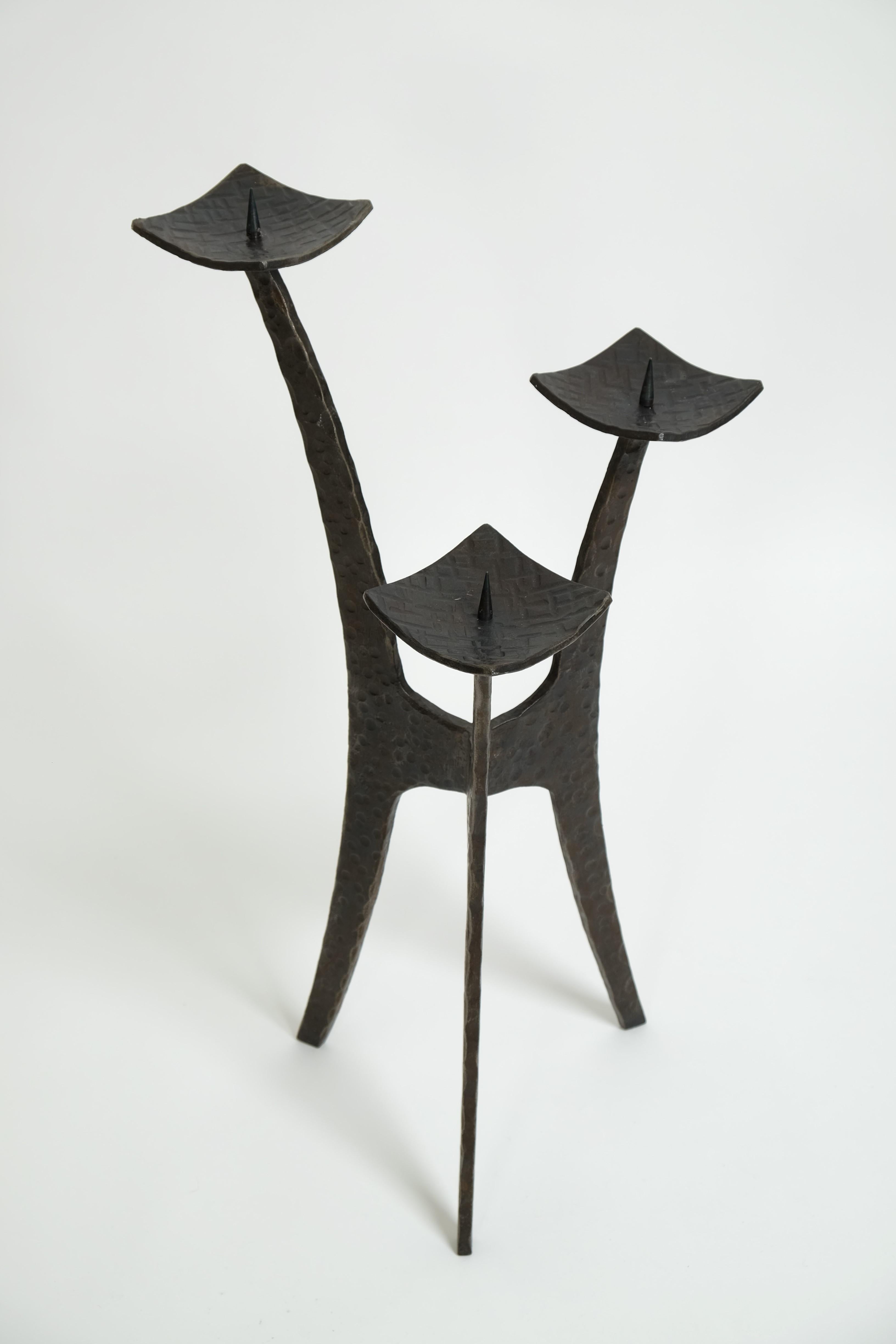 XL Brutalist Style Candlestick Holder Of Wrought Iron, Germany, 1950s For Sale 12