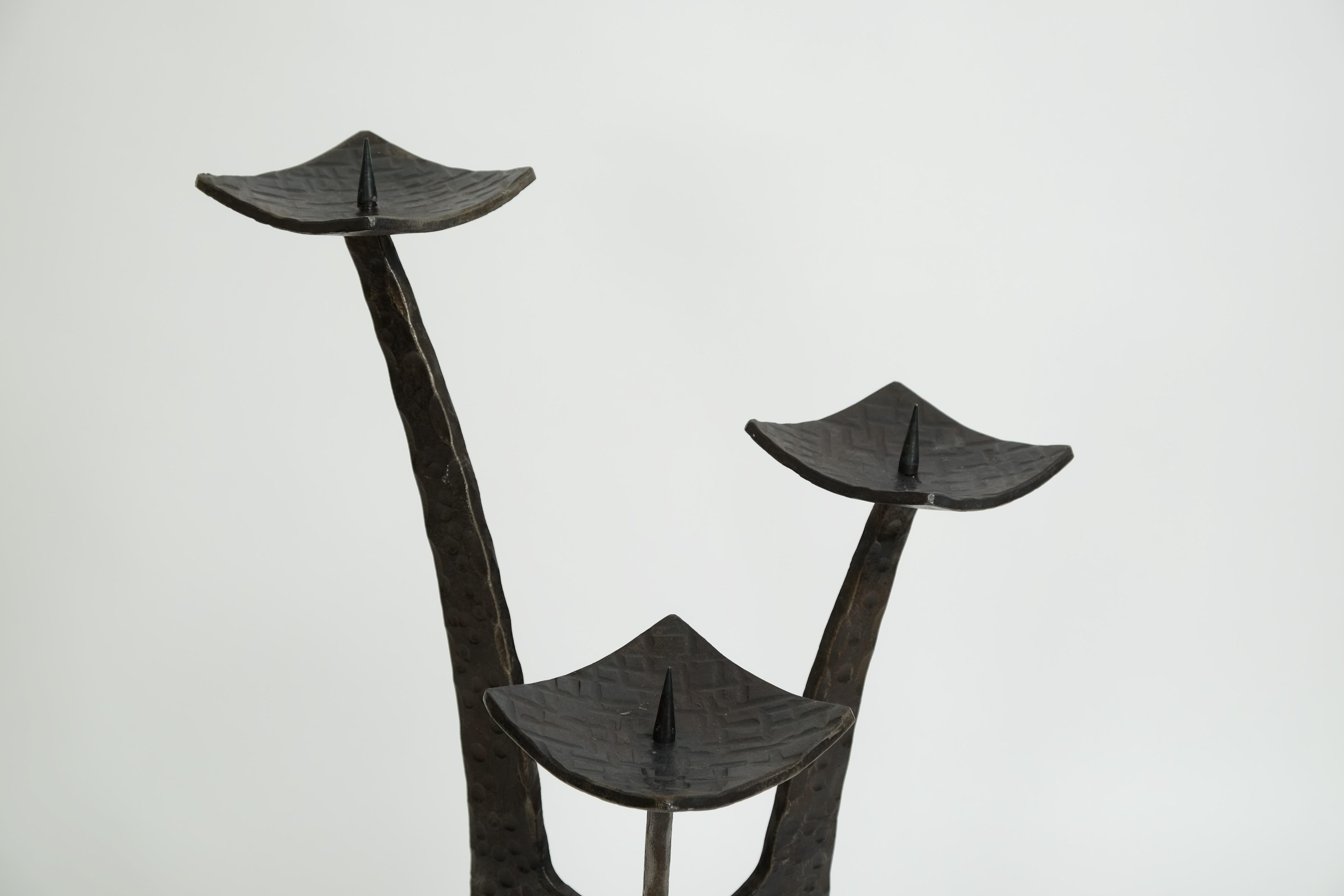 XL Brutalist Style Candlestick Holder Of Wrought Iron, Germany, 1950s For Sale 13
