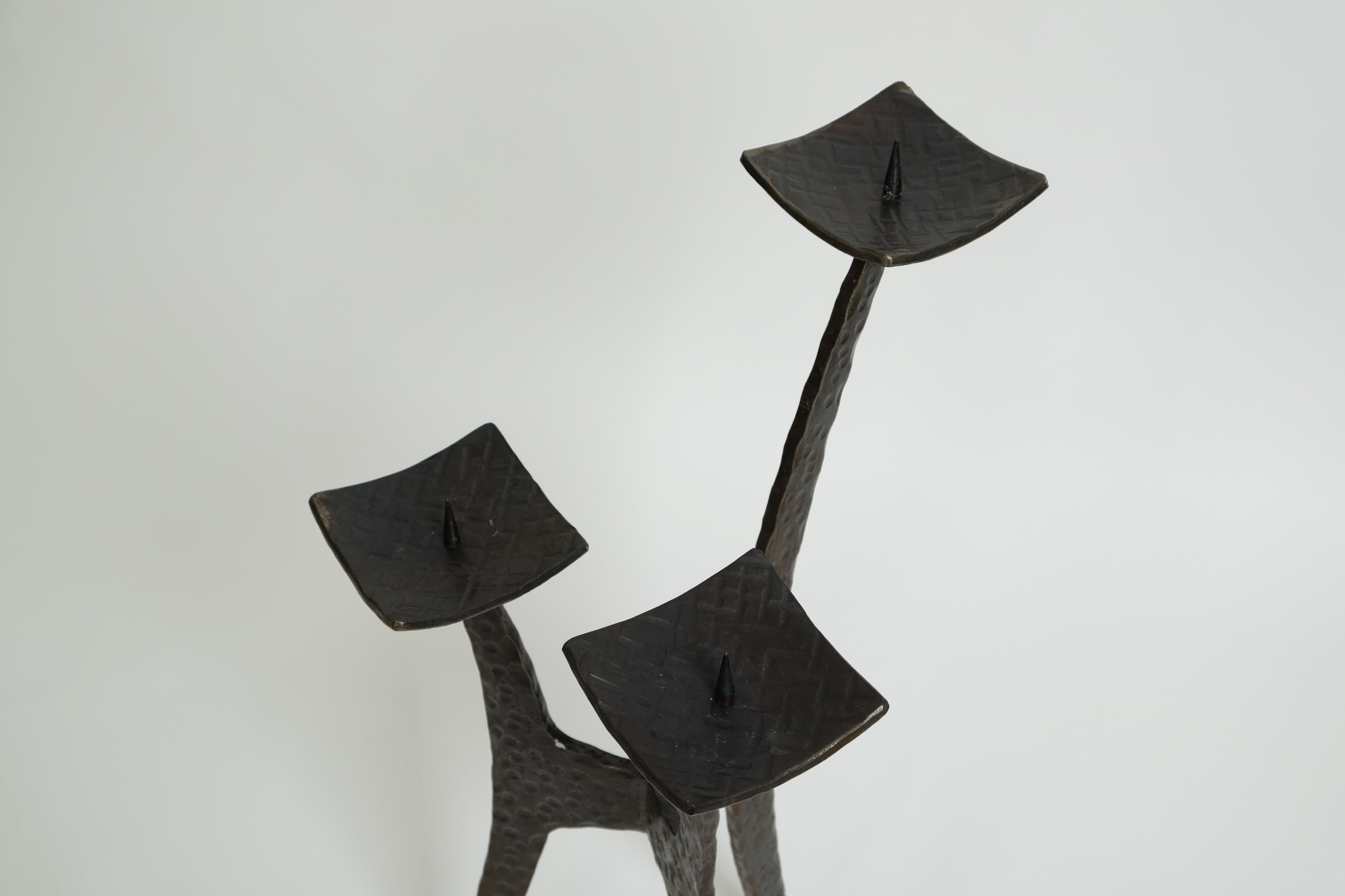 XL Brutalist Style Candlestick Holder Of Wrought Iron, Germany, 1950s For Sale 15