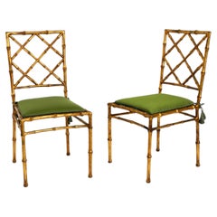 Beautiful Pair of Regency Metal Chairs, Faux Bamboo with a Golden Surface, 1970s