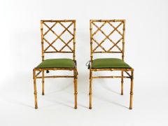Beautiful Pair of Regency Metal Chairs, Faux Bamboo with a Golden Surface, 1970s