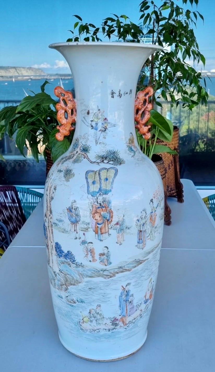 Large 19th Century Chinese Canton Ceramic vases/ lamps with signature  In Excellent Condition In BILBAO, ES